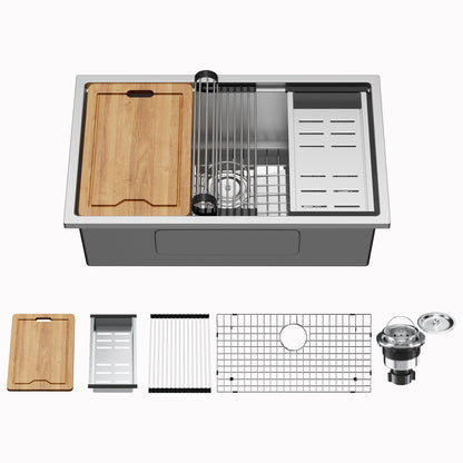 CB HOME 32'' Undermount Gold Kitchen Sink, Drop in Black/Stainless Steel Kitchen Sink, Single Bowl Kitchen Sink with Accessories