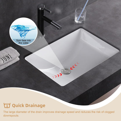 CB HOME 20'' x 14'' Undermount Bathroom Vanity Sink, Rectangle White Ceramic Bathroom Sink-(20-5/8''x14-1/2''x8-1/4'')