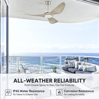 CO-Z 52 Outdoor Wet-Rated Waterproof LED Ceiling Fan with Dimmable Light and Remote Control