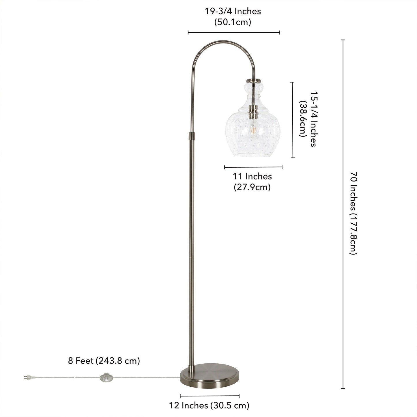 Verona Arc Floor Lamp with Glass Shade