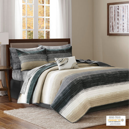 Madison Park Essentials Barret Quilt Set with Cotton Bed Sheets