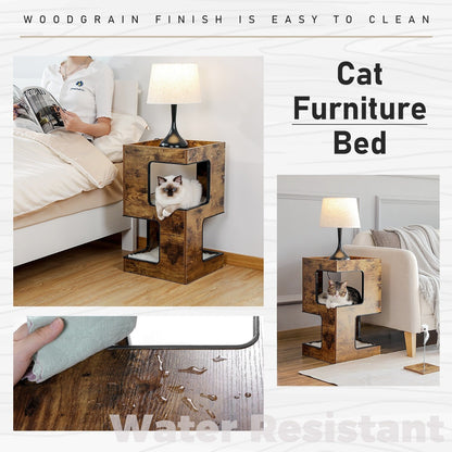 Cat House Cat Bed,Cat Tree with Scratching Pad and Removable Mats