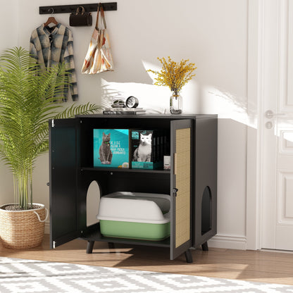 Cat Litter Box Enclosure Cat House Side Table Door Cabinet Bookcase