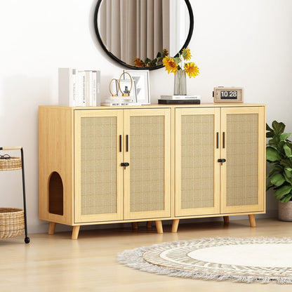 Cat Litter Box Enclosure Cat House Side Table Door Cabinet Bookcase
