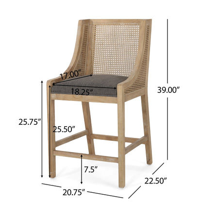 Christopher Knight Home Cataldo Fabric Upholstered Wood and Cane 25.5-Inch Counter Stools (Set of 2)