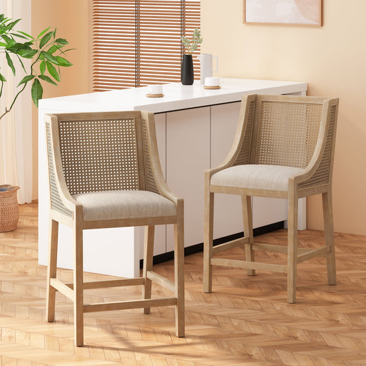 Christopher Knight Home Cataldo Fabric Upholstered Wood and Cane 25.5-Inch Counter Stools (Set of 2)