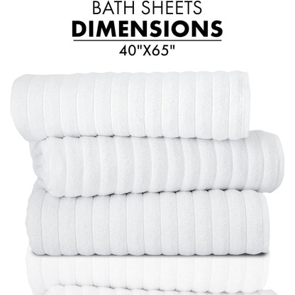 Classic Turkish Towels Cotton Bath Sheets Set & Oversized Ribbed Towels, Ultra-Soft & Absorbent & Set of 3 - 40x65
