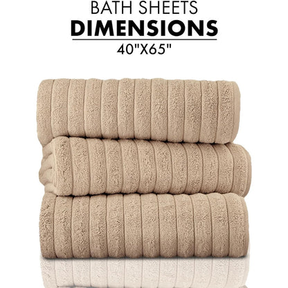 Classic Turkish Towels Cotton Bath Sheets Set & Oversized Ribbed Towels, Ultra-Soft & Absorbent & Set of 3 - 40x65