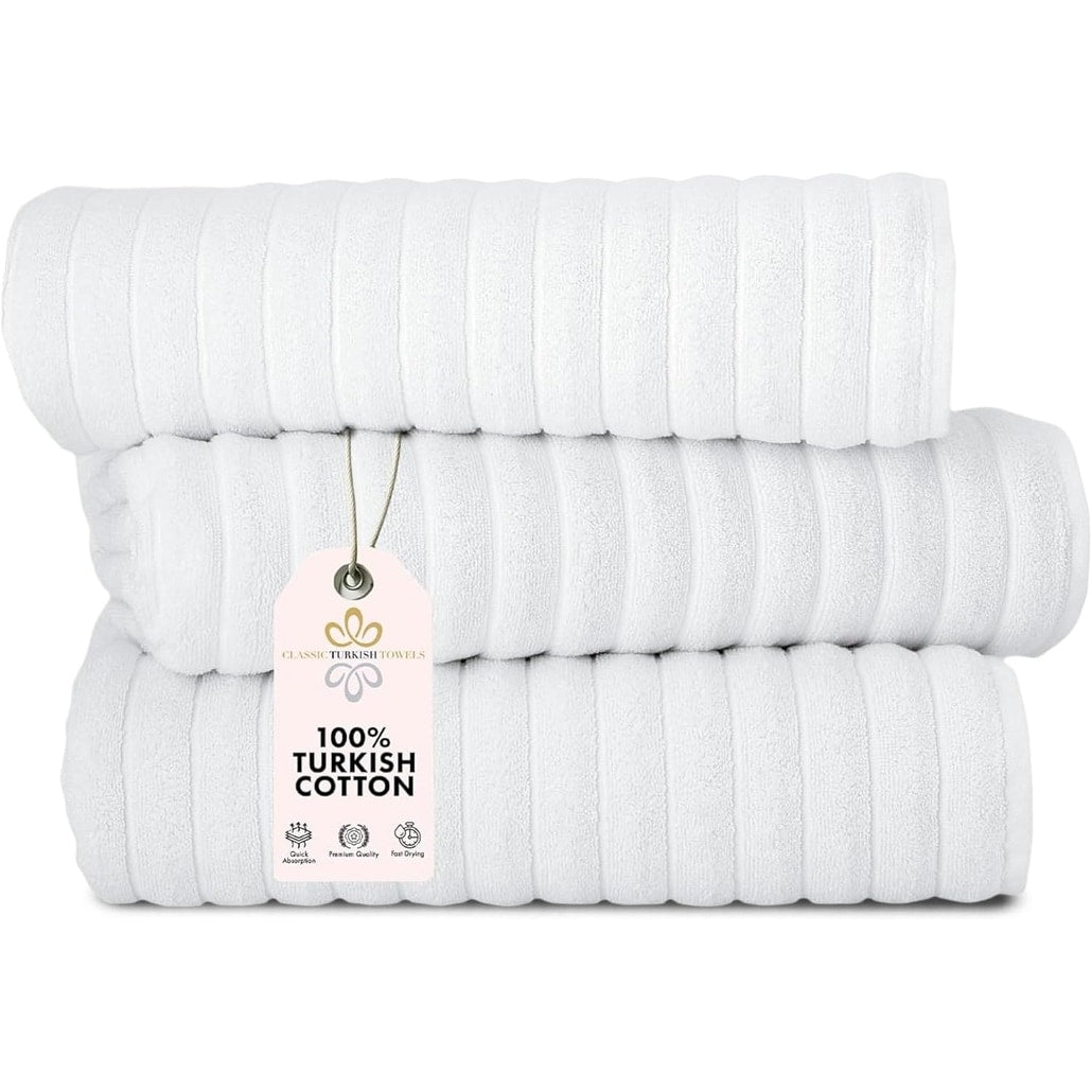 Classic Turkish Towels Cotton Bath Sheets Set & Oversized Ribbed Towels, Ultra-Soft & Absorbent & Set of 3 - 40x65