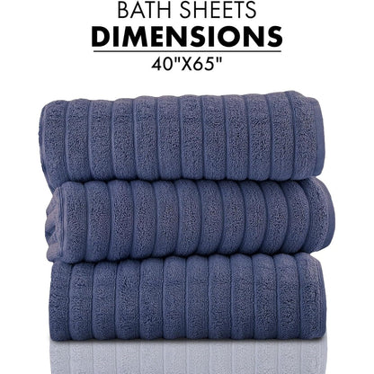 Classic Turkish Towels Cotton Bath Sheets Set & Oversized Ribbed Towels, Ultra-Soft & Absorbent & Set of 3 - 40x65