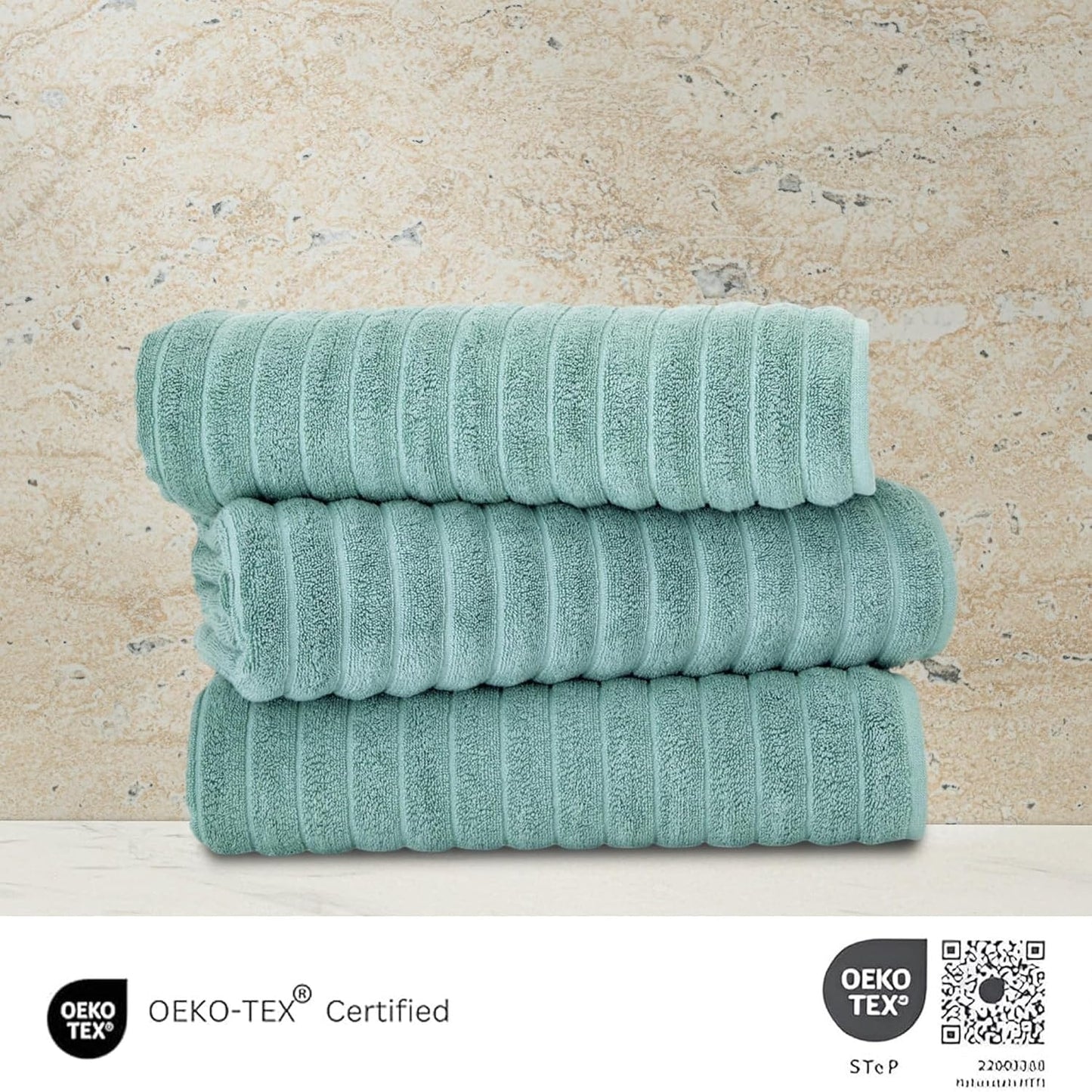 Classic Turkish Towels Cotton Bath Sheets Set & Oversized Ribbed Towels, Ultra-Soft & Absorbent & Set of 3 - 40x65