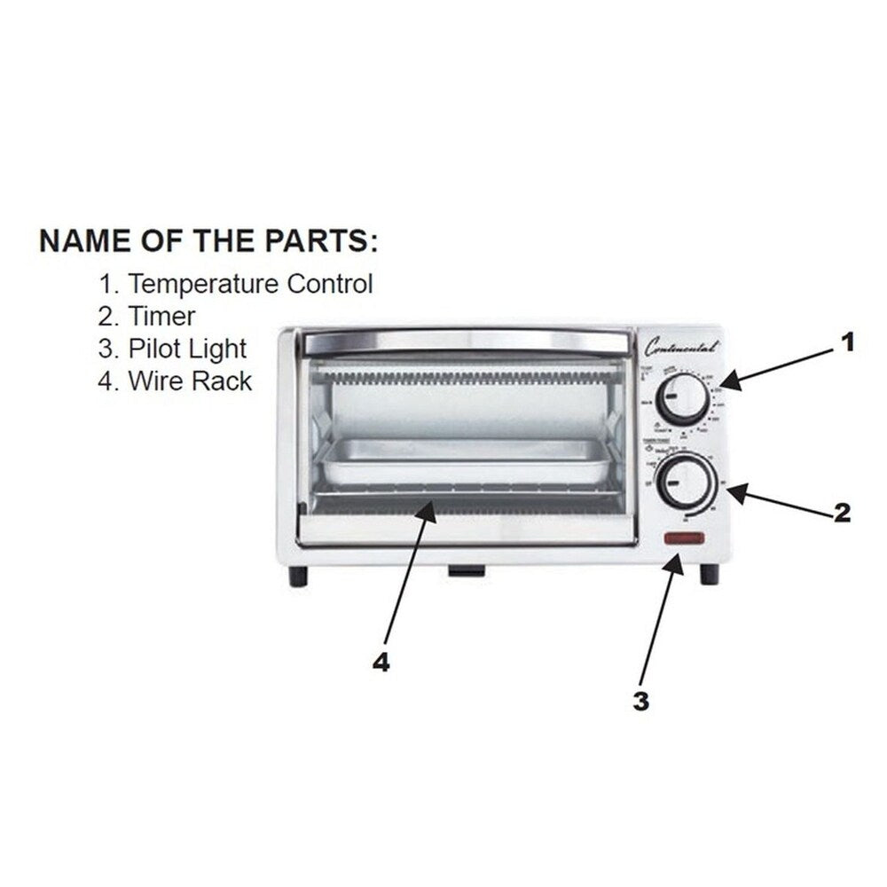 Continental Electric Toaster Oven, 60 Minute Timer, White