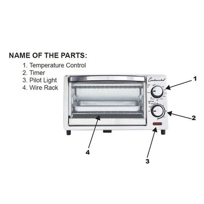 Continental Electric Toaster Oven, 60 Minute Timer, White
