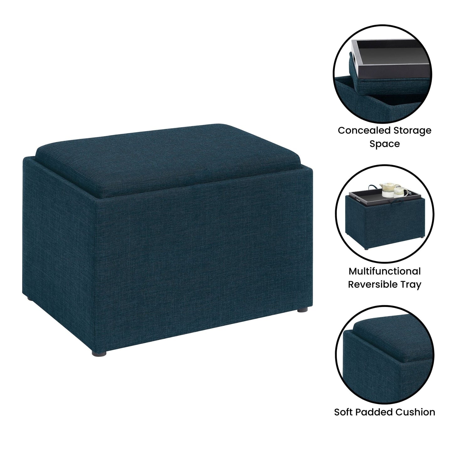 Convenience Concepts Designs4Comfort Accent Storage Ottoman with Reversible Tray