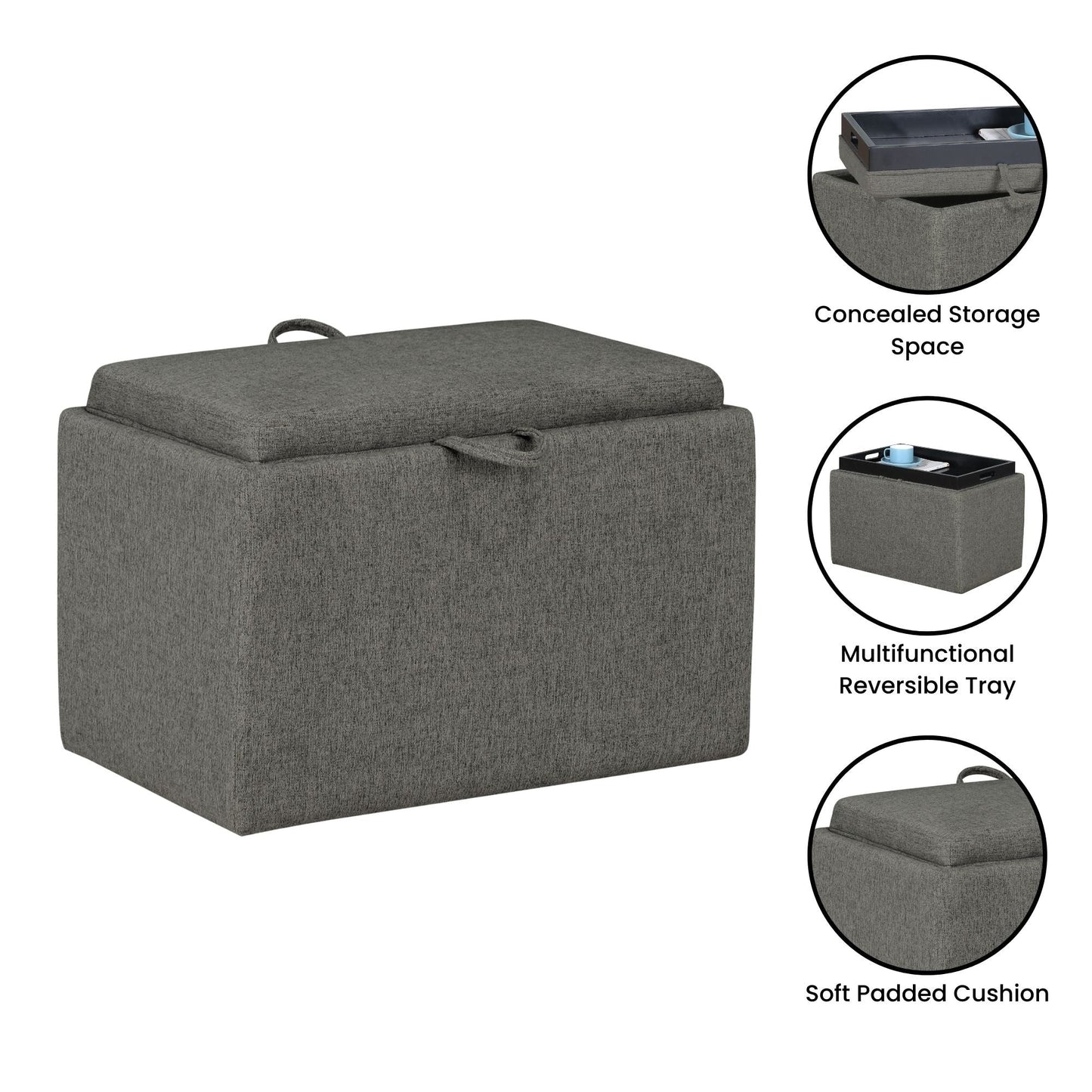 Convenience Concepts Designs4Comfort Accent Storage Ottoman with Reversible Tray