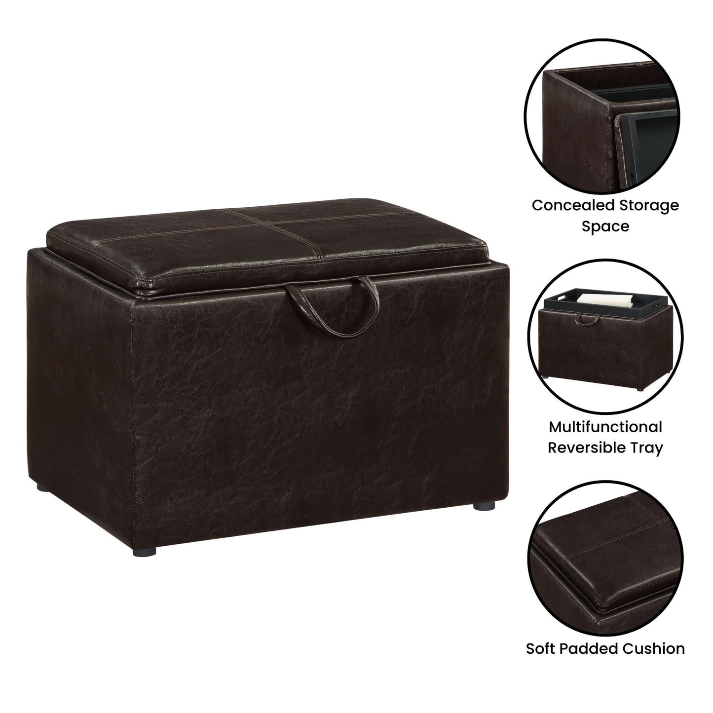 Convenience Concepts Designs4Comfort Accent Storage Ottoman with Reversible Tray