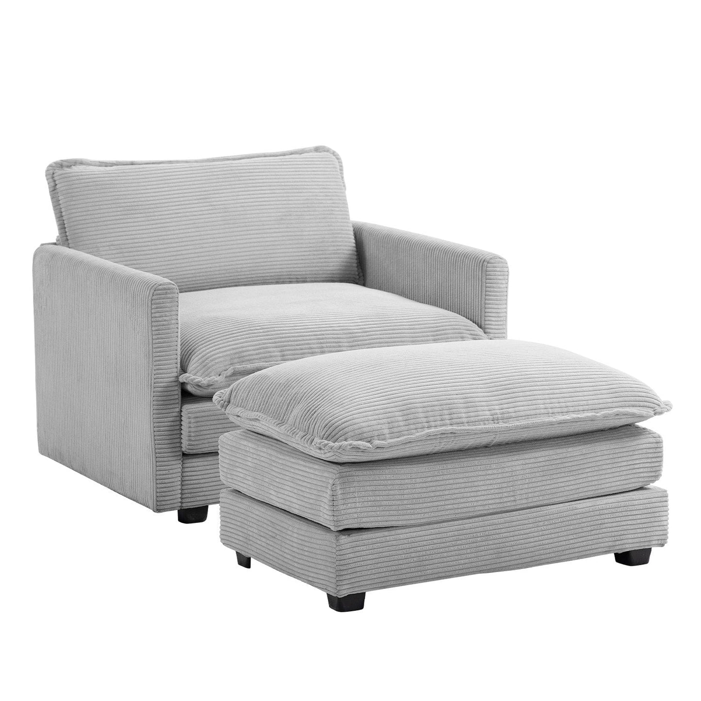 Canapé sectionnel en velours côtelé avec poufs amovibles et coussins ultra-doux pour salon et chambre