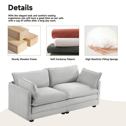 Canapé sectionnel en velours côtelé avec poufs amovibles et coussins ultra-doux pour salon et chambre