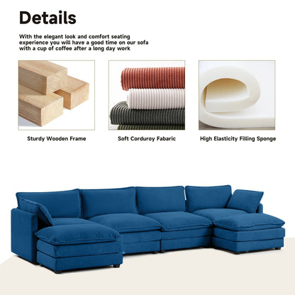 Canapé sectionnel en velours côtelé avec poufs amovibles et coussins ultra-doux pour salon et chambre