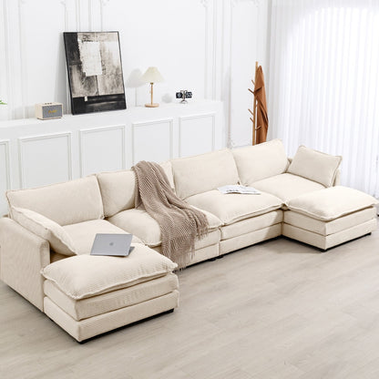 Canapé sectionnel en velours côtelé avec poufs amovibles et coussins ultra-doux pour salon et chambre
