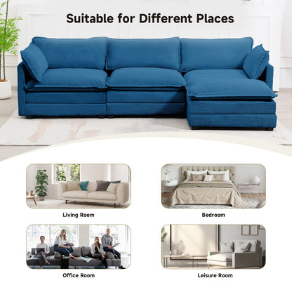 Canapé sectionnel en velours côtelé avec poufs amovibles et coussins ultra-doux pour salon et chambre