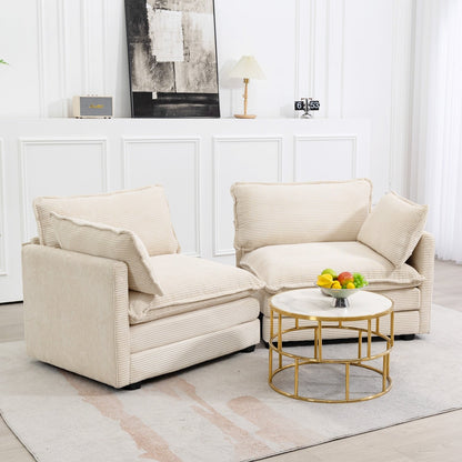 Canapé sectionnel en velours côtelé avec poufs amovibles et coussins ultra-doux pour salon et chambre