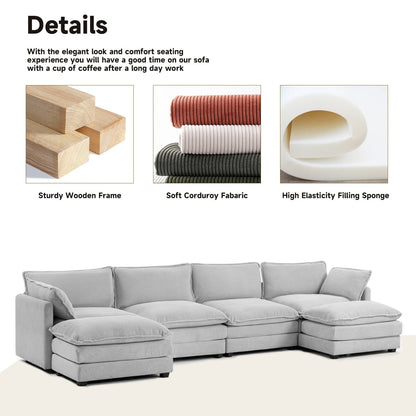 Canapé sectionnel en velours côtelé avec poufs amovibles et coussins ultra-doux pour salon et chambre