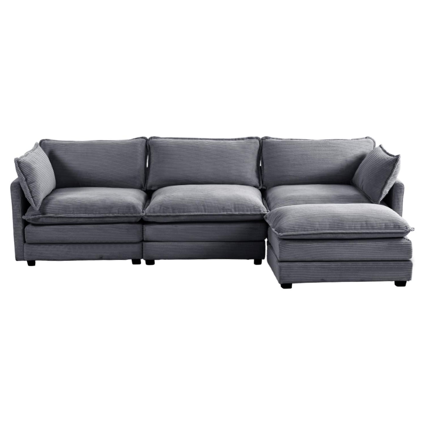 Canapé sectionnel en velours côtelé avec poufs amovibles et coussins ultra-doux pour salon et chambre