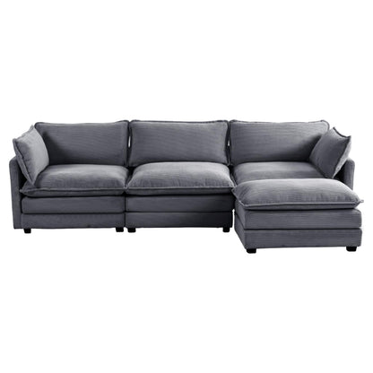 Canapé sectionnel en velours côtelé avec poufs amovibles et coussins ultra-doux pour salon et chambre