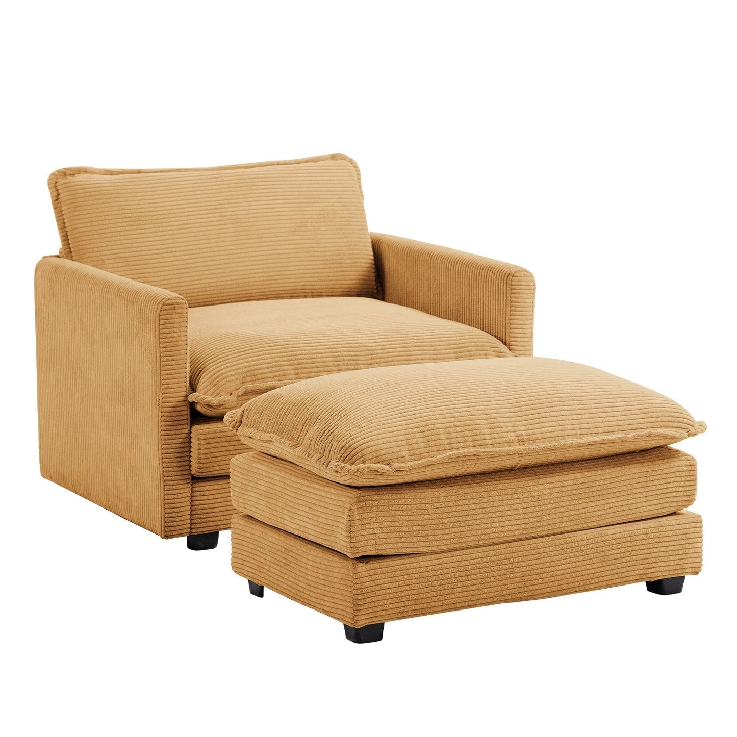 Canapé sectionnel en velours côtelé avec poufs amovibles et coussins ultra-doux pour salon et chambre