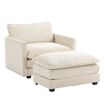 Canapé sectionnel en velours côtelé avec poufs amovibles et coussins ultra-doux pour salon et chambre