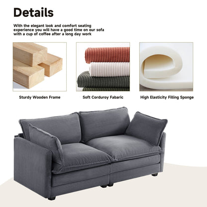 Canapé sectionnel en velours côtelé avec poufs amovibles et coussins ultra-doux pour salon et chambre