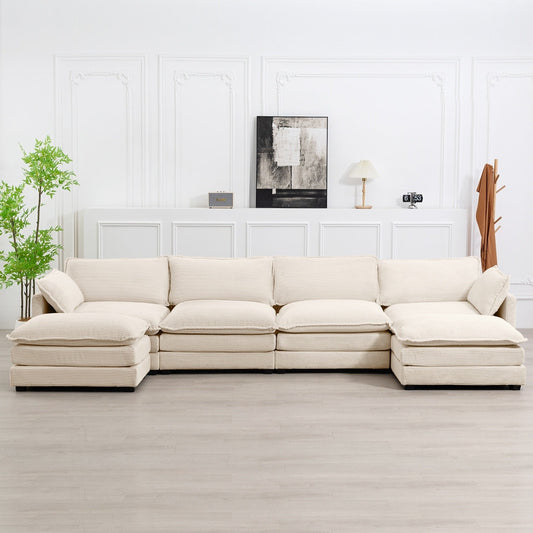 Canapé sectionnel en velours côtelé avec poufs amovibles et coussins ultra-doux pour salon et chambre