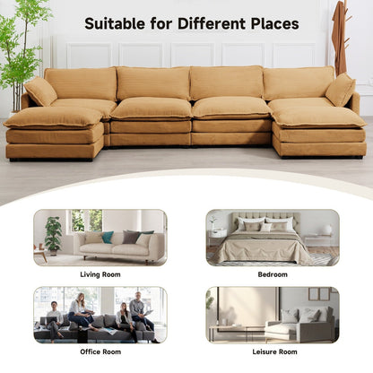 Canapé sectionnel en velours côtelé avec poufs amovibles et coussins ultra-doux pour salon et chambre