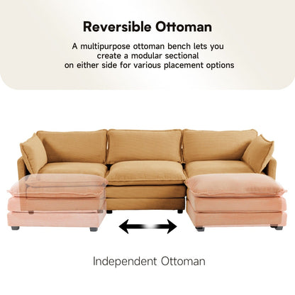 Canapé sectionnel en velours côtelé avec poufs amovibles et coussins ultra-doux pour salon et chambre