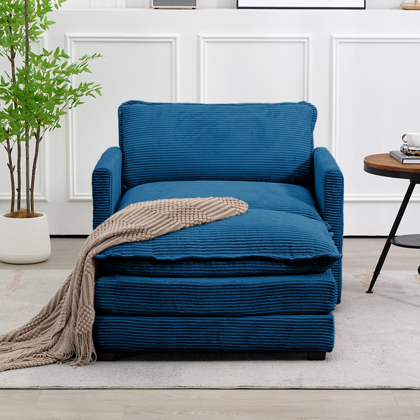 Canapé sectionnel en velours côtelé avec poufs amovibles et coussins ultra-doux pour salon et chambre