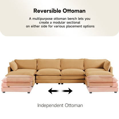 Canapé sectionnel en velours côtelé avec poufs amovibles et coussins ultra-doux pour salon et chambre