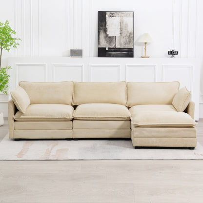 Canapé sectionnel en velours côtelé avec poufs amovibles et coussins ultra-doux pour salon et chambre