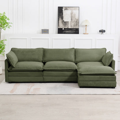 Canapé sectionnel en velours côtelé avec poufs amovibles et coussins ultra-doux pour salon et chambre