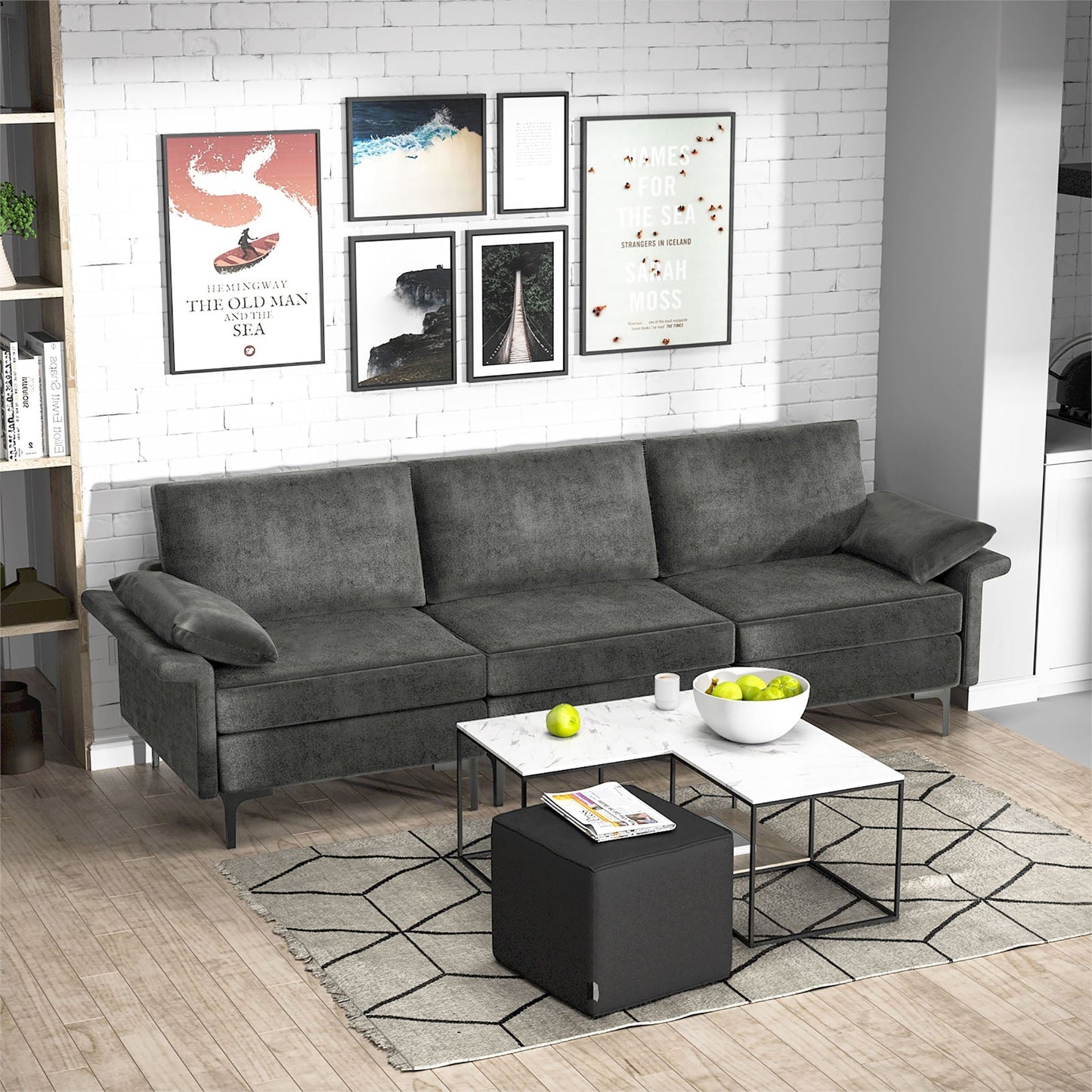 Canapé 3 places modulaire moderne en tissu Costway - Voir les détails