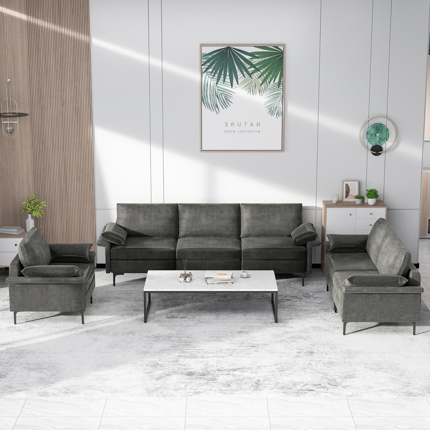 Canapé 3 places modulaire moderne en tissu Costway - Voir les détails