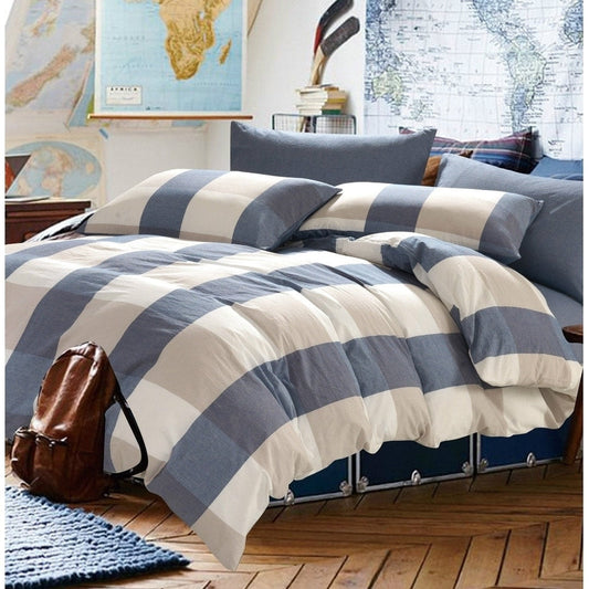 Cotton Plaid Windowpane Check 3-piece Duvet Cover Set