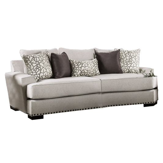Canapé Coty, 255 cm, gris clair, 5 coussins décoratifs, coussin d'assise en T