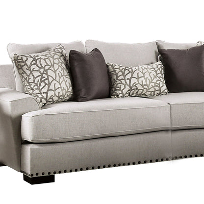 Canapé Coty, 255 cm, gris clair, 5 coussins décoratifs, coussin d'assise en T