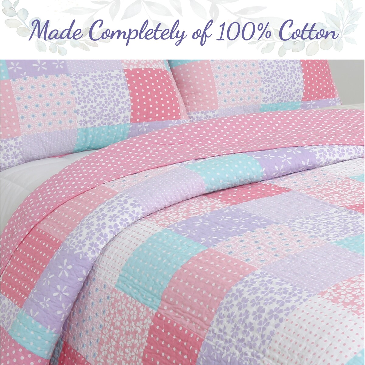 Cozy Line Angelina Floral Pink Patchwork Reversible Cotton Quilt Bedding Set