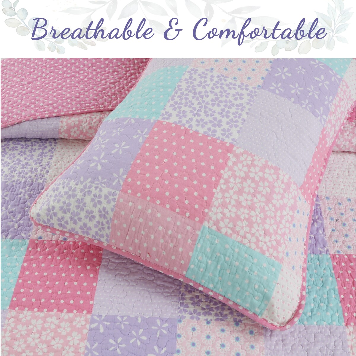 Cozy Line Angelina Floral Pink Patchwork Reversible Cotton Quilt Bedding Set