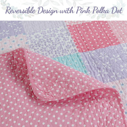 Cozy Line Angelina Floral Pink Patchwork Reversible Cotton Quilt Bedding Set