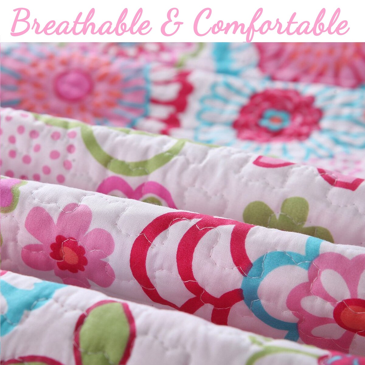 Cozy Line Mariah Pink Floral Girl Quilt Bedding Set