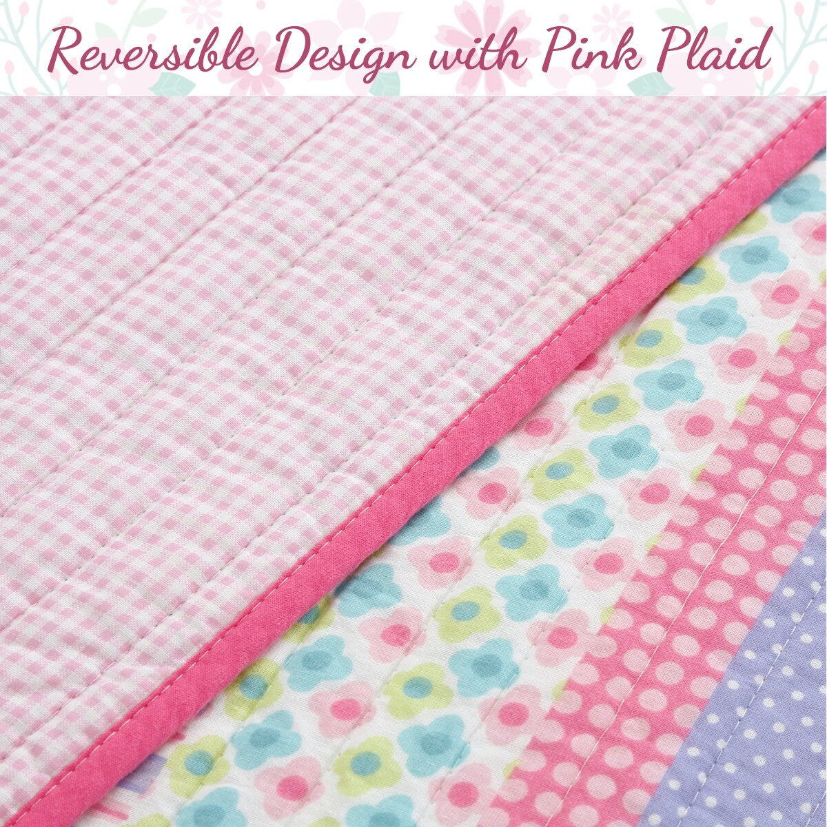 Cozy Line Pink Blossom Cotton Reversible Quilt Bedding Set With Decorative Pillows