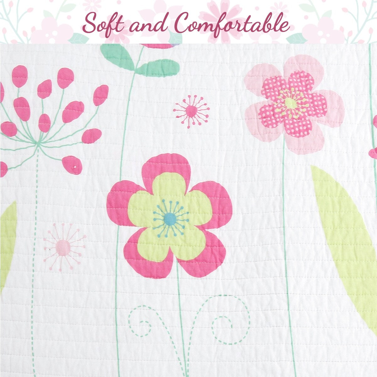 Cozy Line Pink Blossom Cotton Reversible Quilt Bedding Set With Decorative Pillows